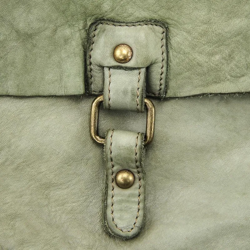 Sac besace à bandoulière en cuir vintage MISS COQUETTE Kaki