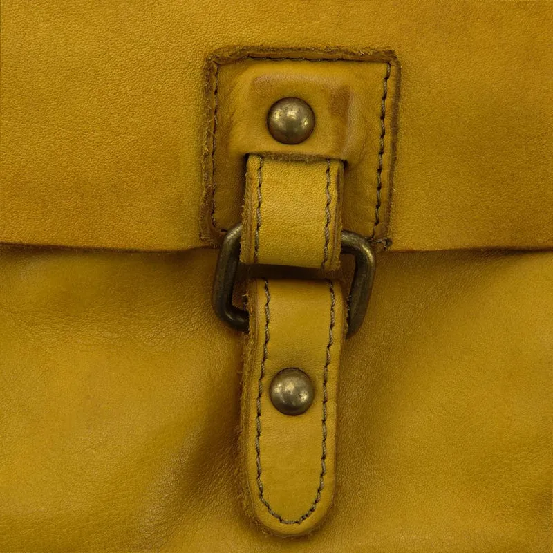 Sac besace à bandoulière en cuir vintage MISS COQUETTE Jaune Moutarde