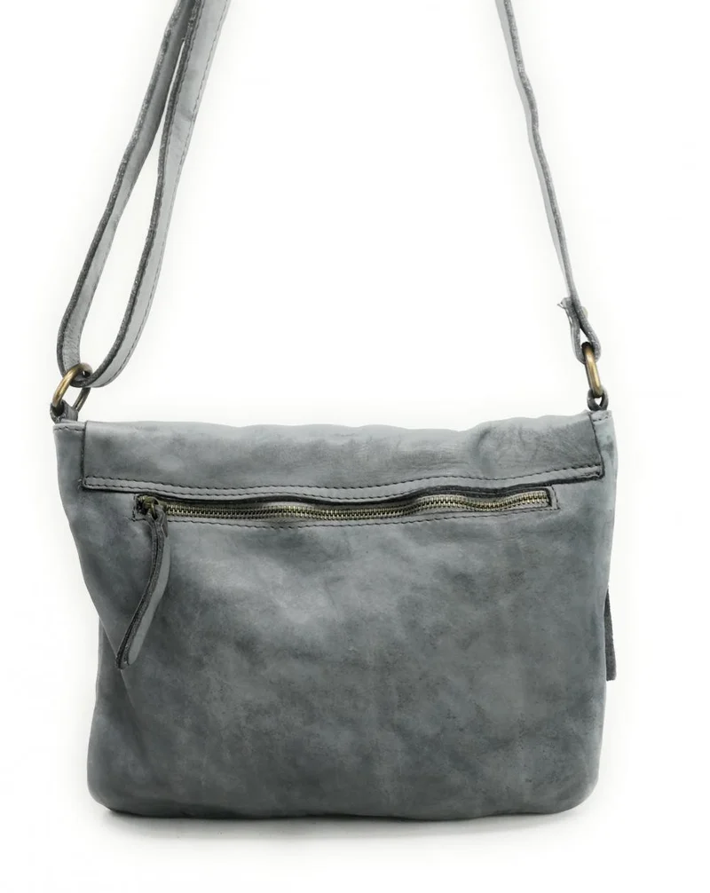 Sac besace à bandoulière en cuir vintage MISS COQUETTE Gris clair