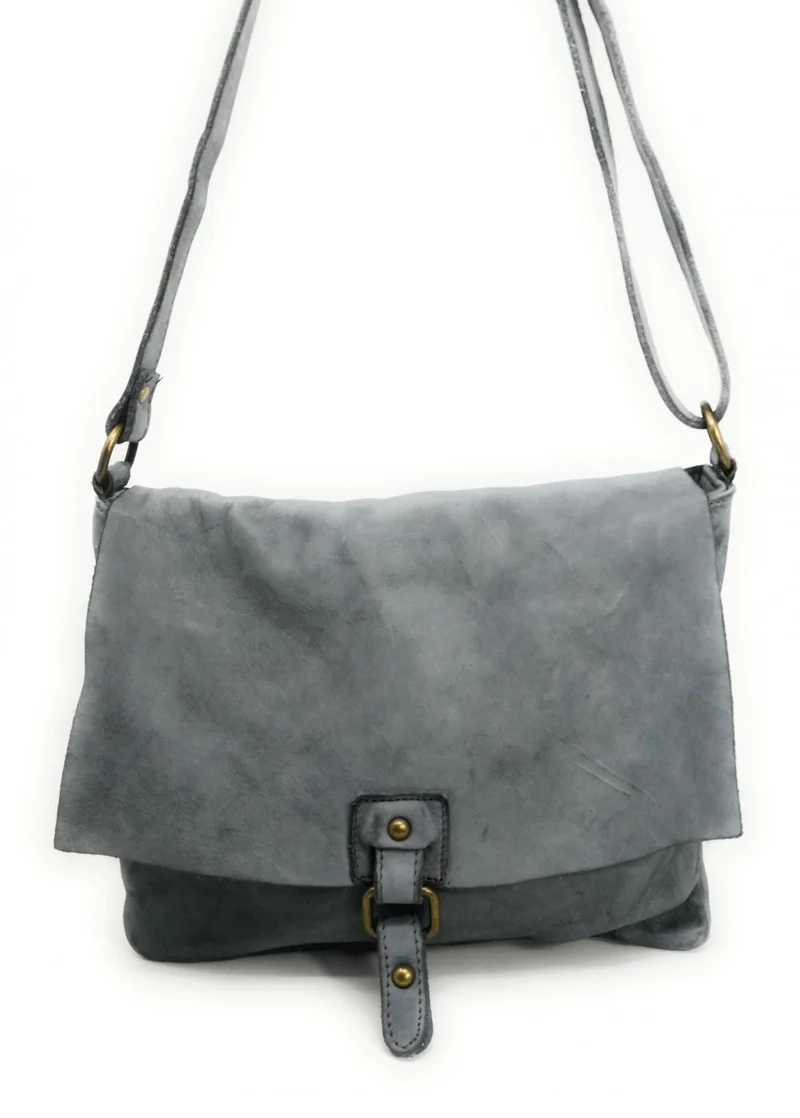 Sac besace à bandoulière en cuir vintage MISS COQUETTE Gris clair