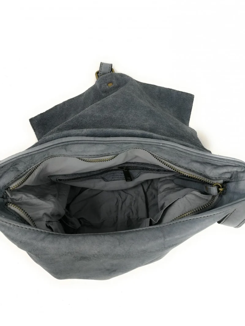 Sac besace à bandoulière en cuir vintage MISS COQUETTE Gris clair