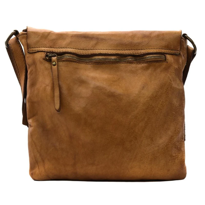 Sac besace à bandoulière en cuir vintage MISS COQUETTE Cognac