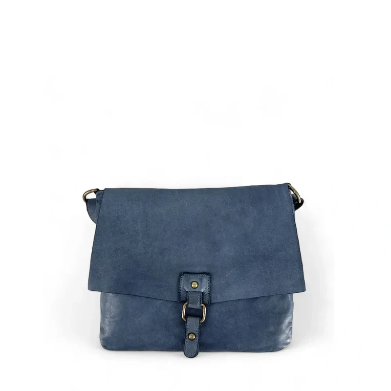 Sac besace à bandoulière en cuir vintage MISS COQUETTE Bleu profond