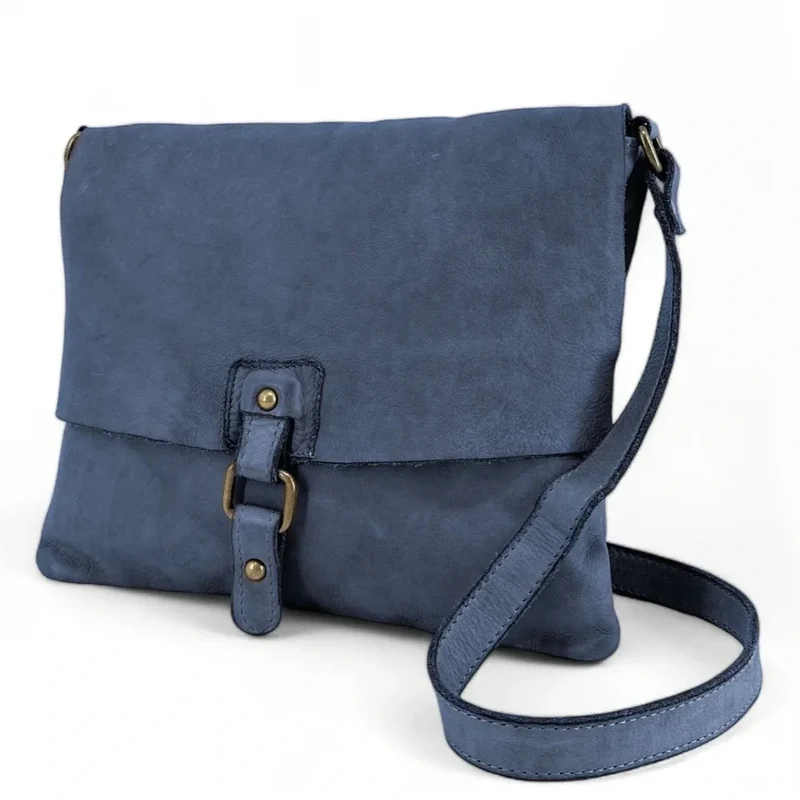 Sac besace à bandoulière en cuir vintage MISS COQUETTE Bleu profond