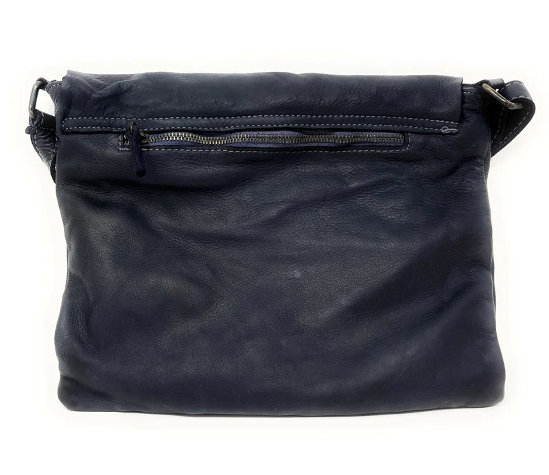 Sac besace à bandoulière en cuir vintage MISS COQUETTE Bleu marine