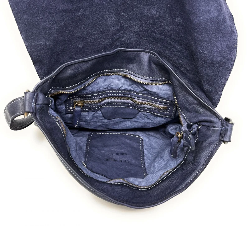 Sac besace à bandoulière en cuir vintage MISS COQUETTE Bleu marine