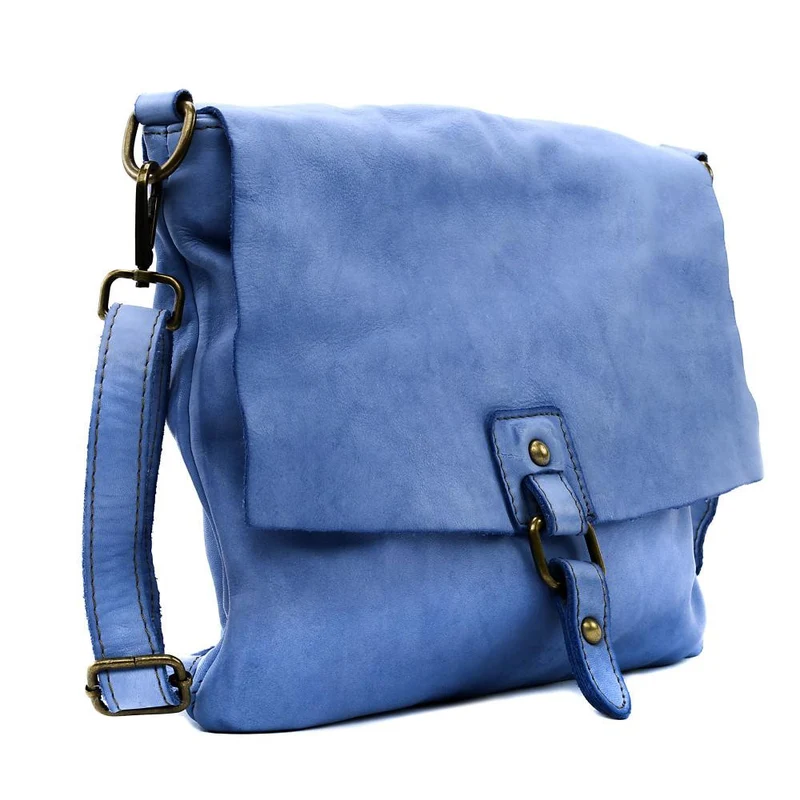 Sac besace à bandoulière en cuir vintage MISS COQUETTE Bleu pastel