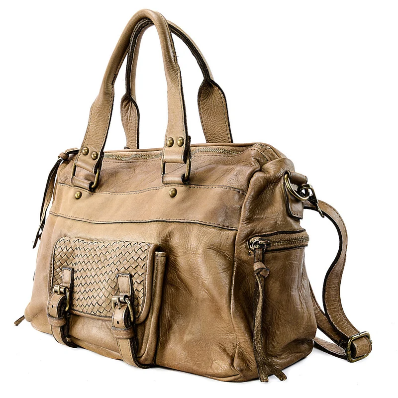 Sac en cuir vintage MISS EUGENIE Taupe
