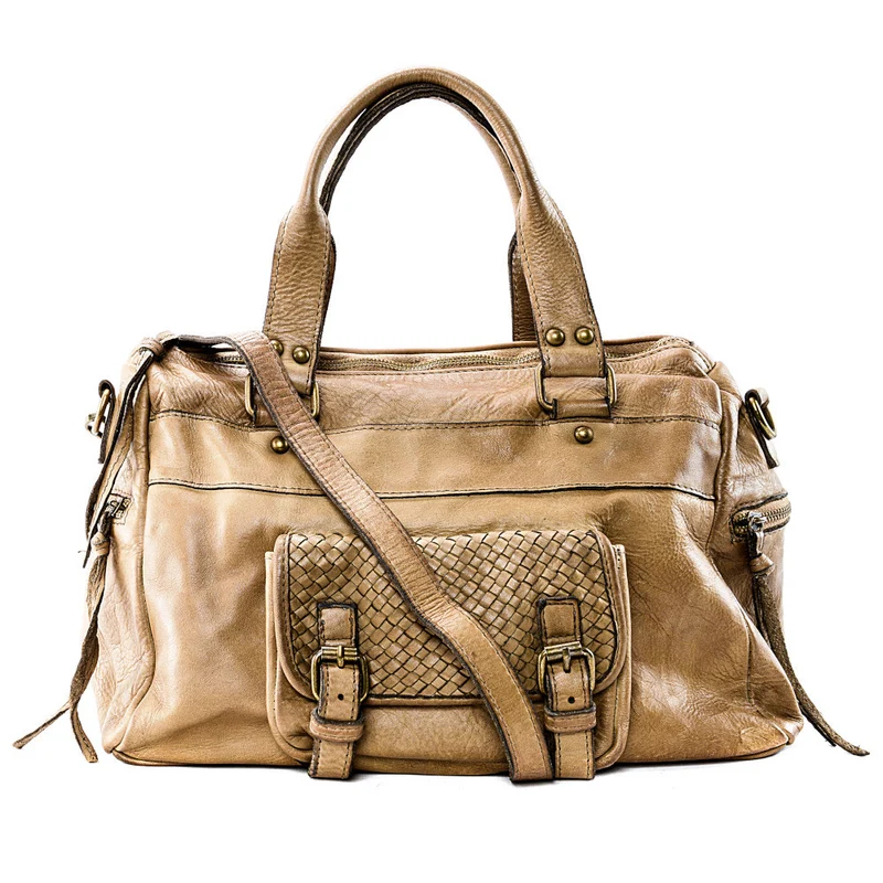Sac en cuir vintage MISS EUGENIE Taupe