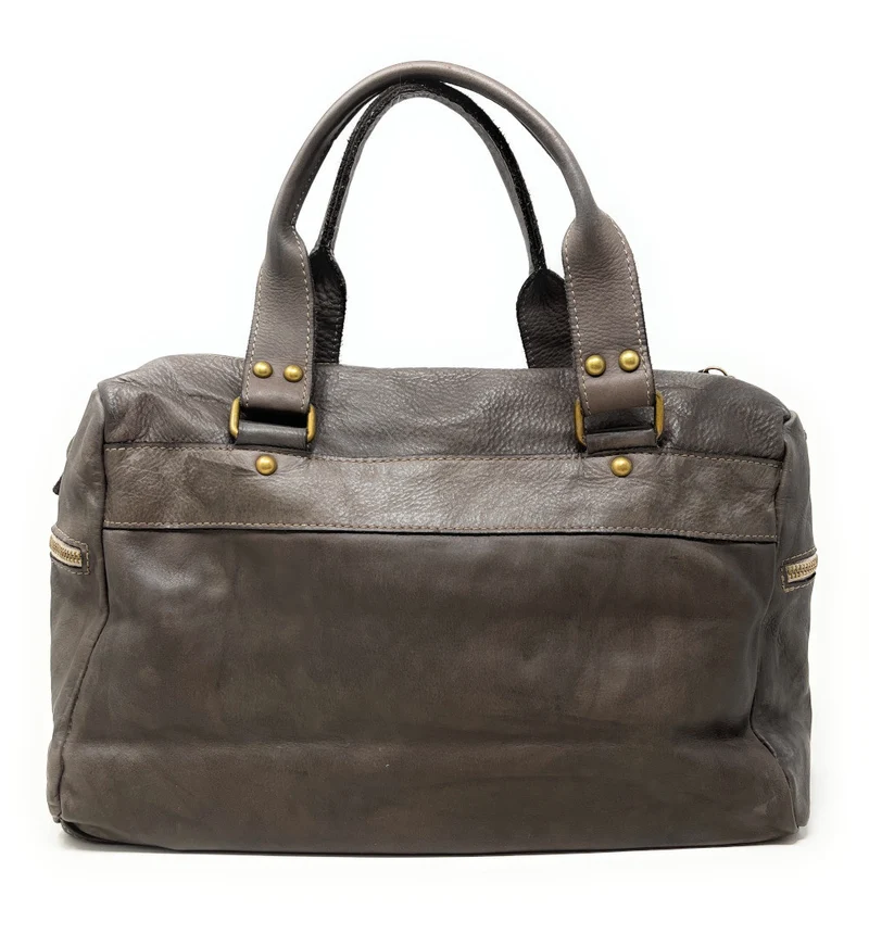 Sac en cuir vintage MISS EUGENIE Taupe foncé