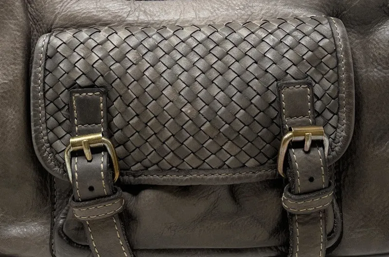 Sac en cuir vintage MISS EUGENIE Taupe foncé