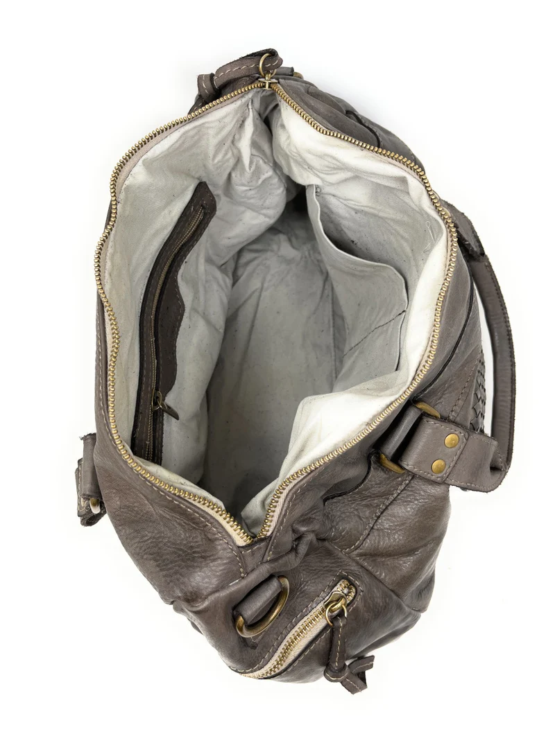Sac en cuir vintage MISS EUGENIE Taupe foncé