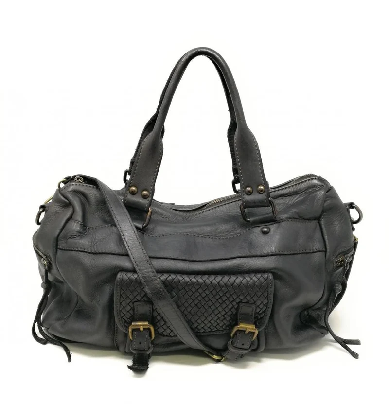 Sac en cuir vintage MISS EUGENIE Noir