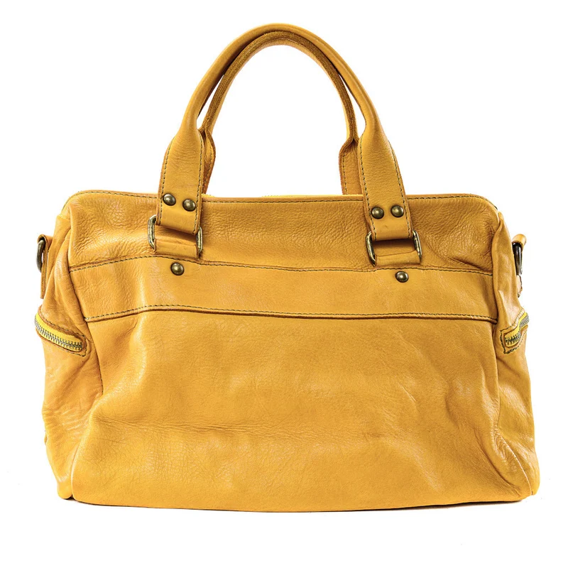 Sac en cuir vintage MISS EUGENIE Jaune Moutarde