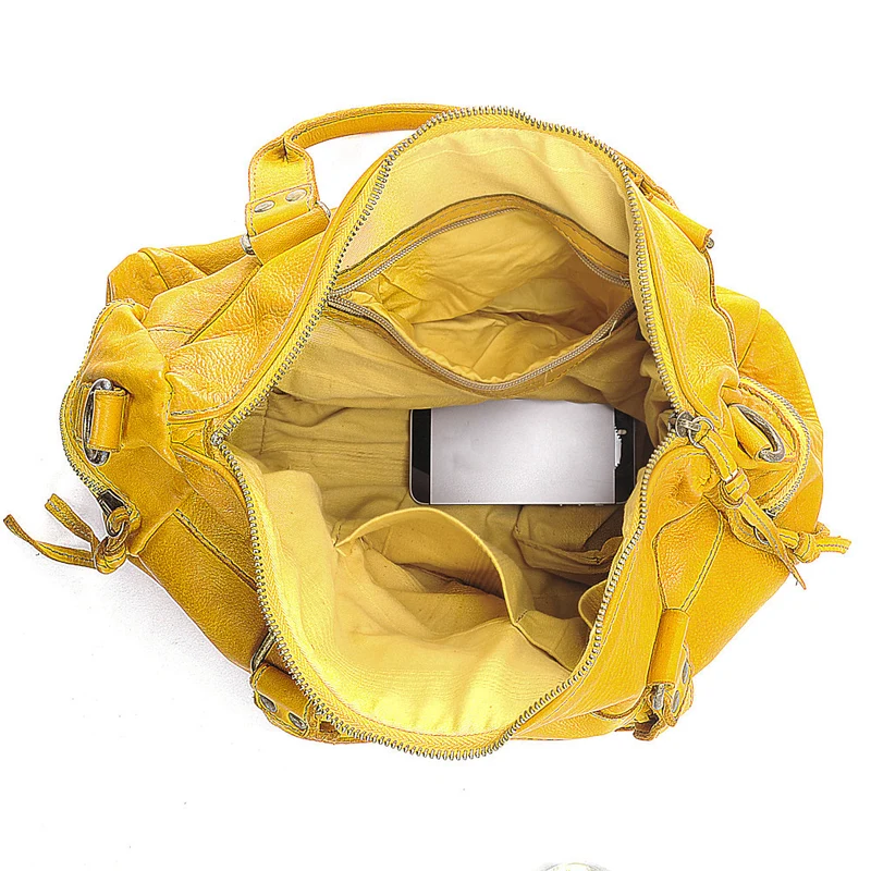 Sac en cuir vintage MISS EUGENIE Jaune Moutarde