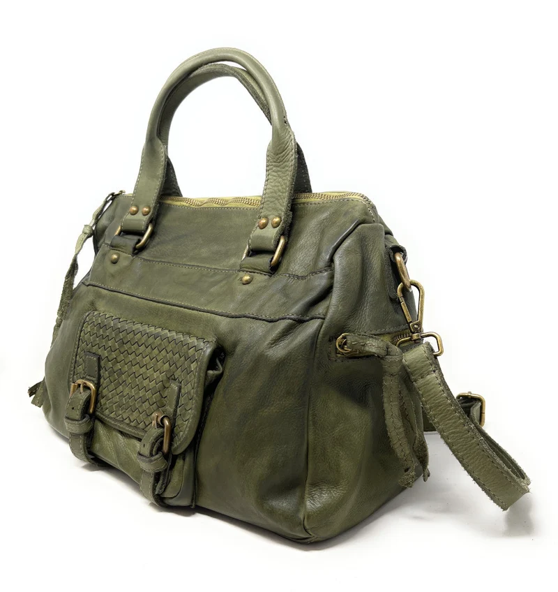 Sac en cuir vintage MISS EUGENIE Kaki