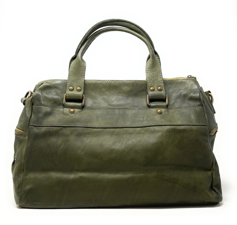 Sac en cuir vintage MISS EUGENIE Kaki