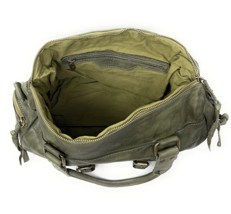 Sac en cuir vintage MISS EUGENIE Kaki