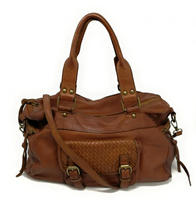 Sac en cuir vintage MISS EUGENIE Cognac