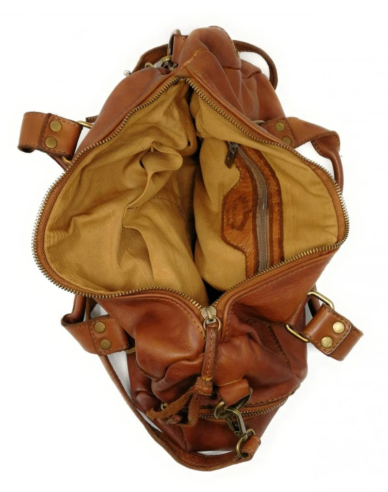 Sac en cuir vintage MISS EUGENIE Cognac