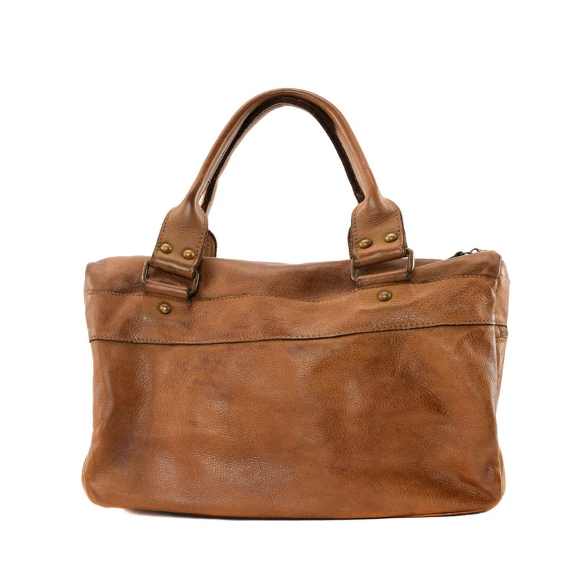 Sac en cuir vintage MISS EUGENIE Camel foncé