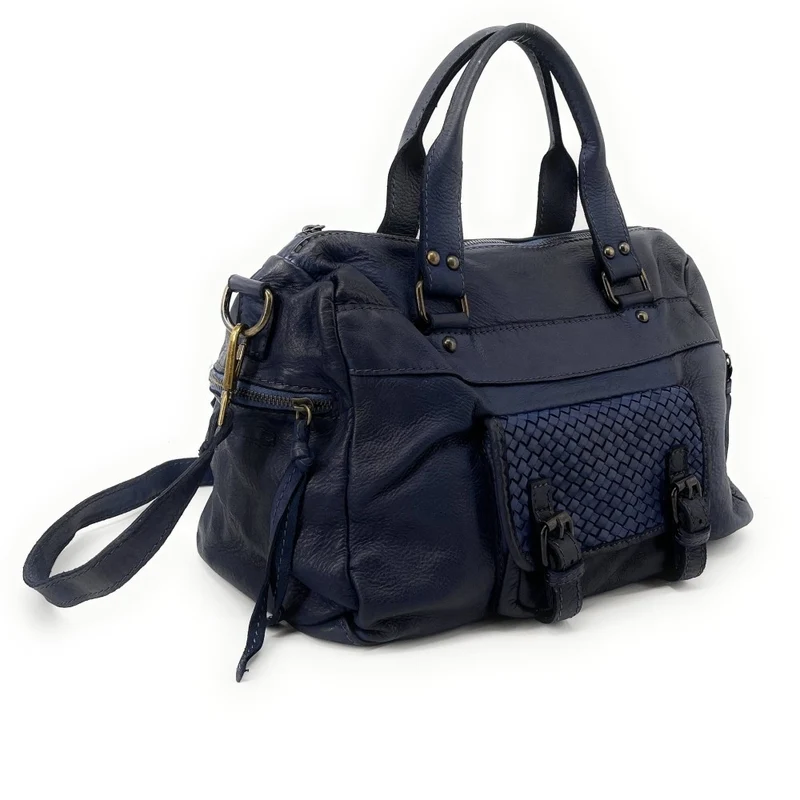 Sac en cuir vintage MISS EUGENIE Bleu marine