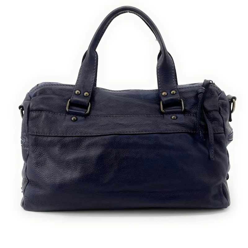 Sac en cuir vintage MISS EUGENIE Bleu marine