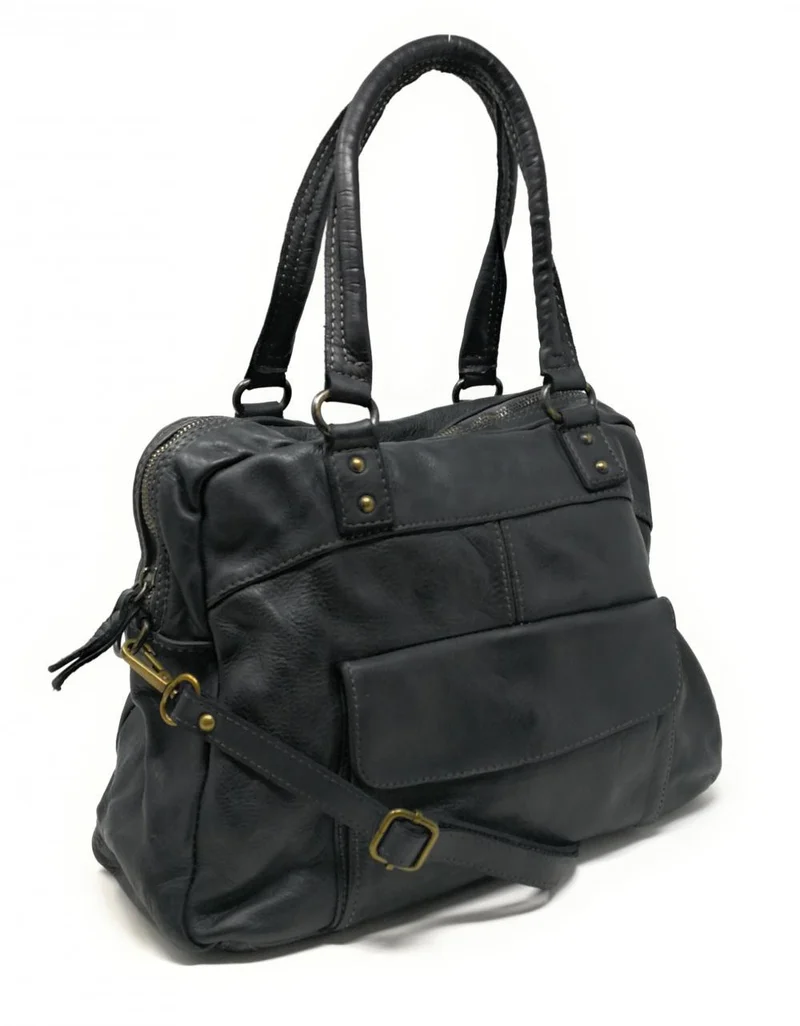 Sac bowling en cuir vintage MISS ERICA Noir