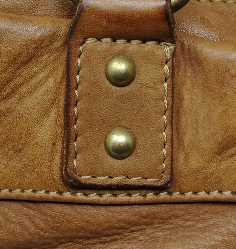 Sac bowling en cuir vintage MISS ERICA Camel foncé