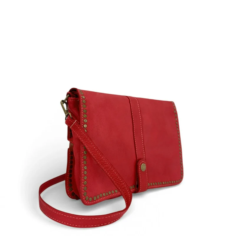 Sac besace à bandoulière en cuir vintage MISS K Rouge garance