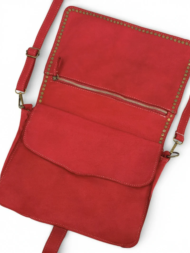Sac besace à bandoulière en cuir vintage MISS K Rouge garance