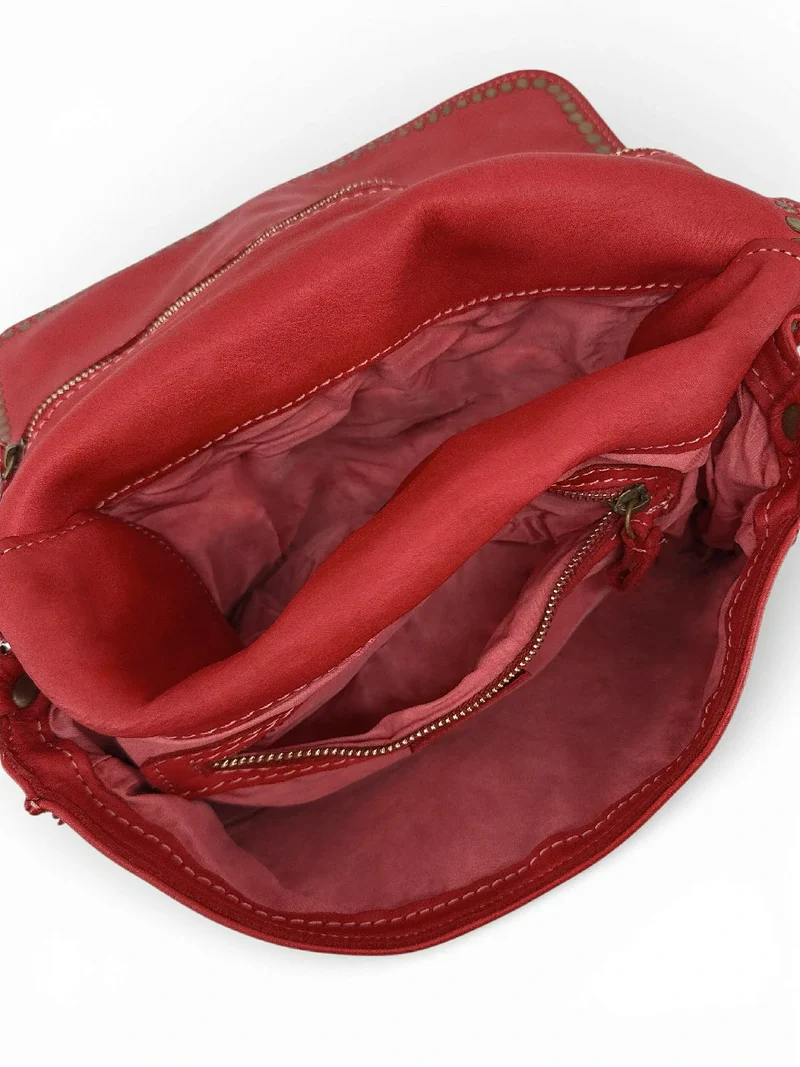 Sac besace à bandoulière en cuir vintage MISS K Rouge garance