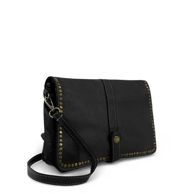 Sac besace à bandoulière en cuir vintage MISS K Noir