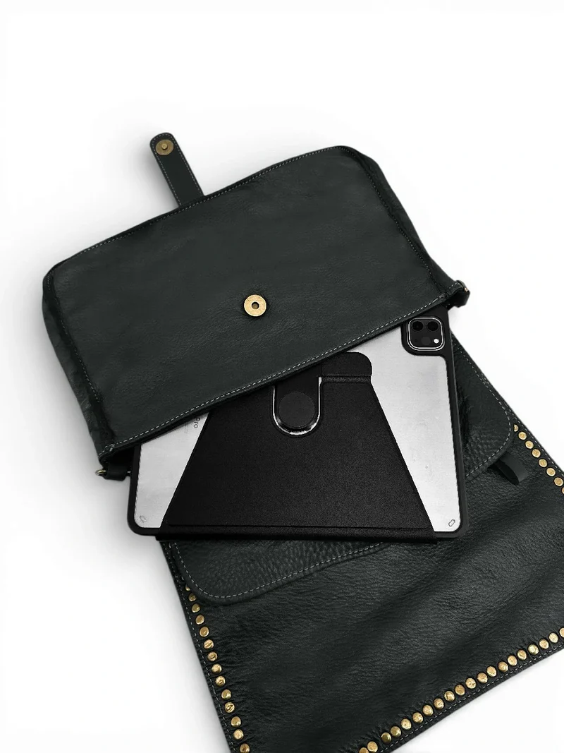 Sac besace à bandoulière en cuir vintage MISS K Noir