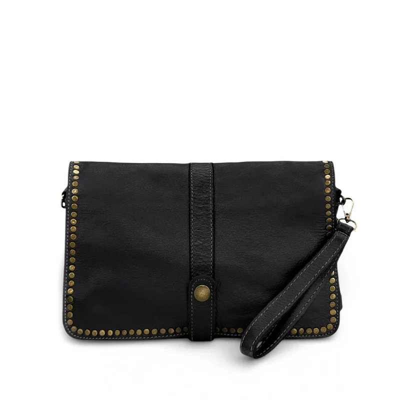 Sac besace à bandoulière en cuir vintage MISS K Noir