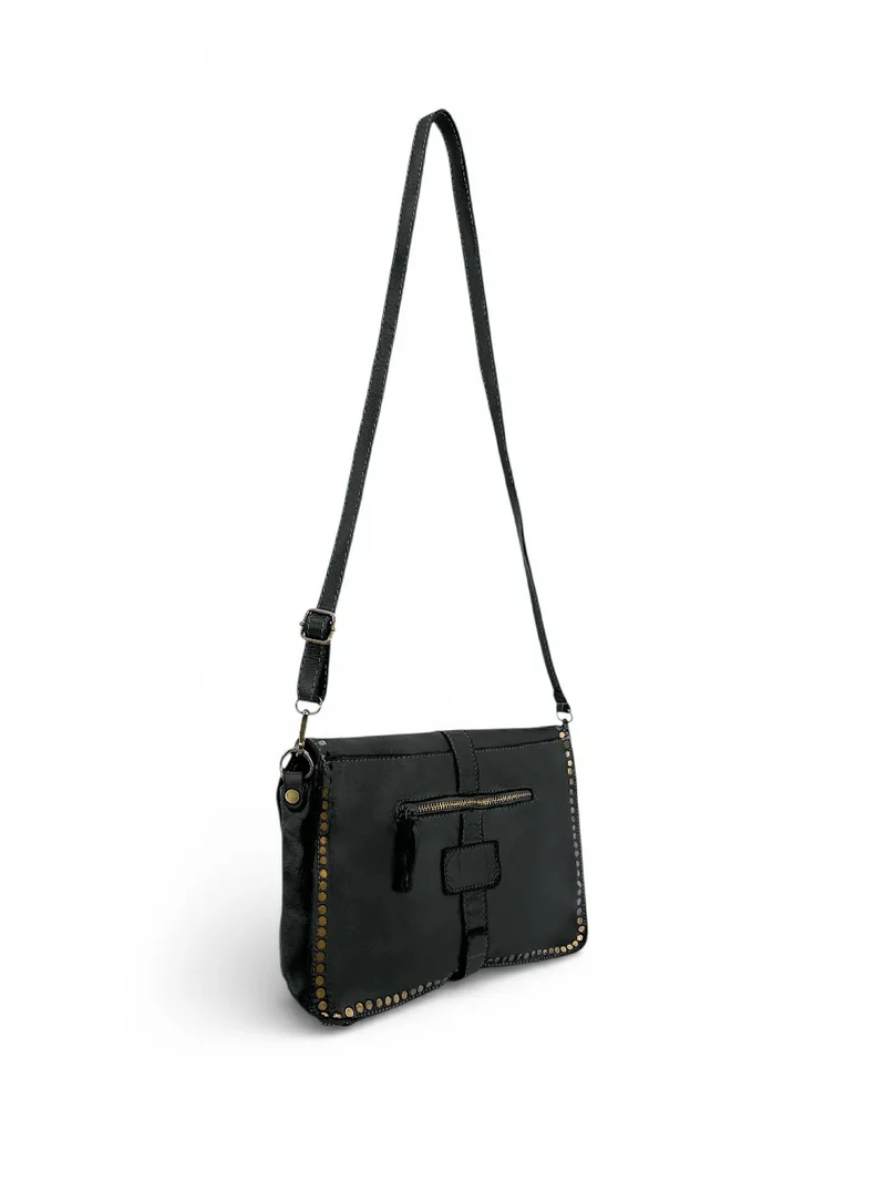 Sac besace à bandoulière en cuir vintage MISS K Noir