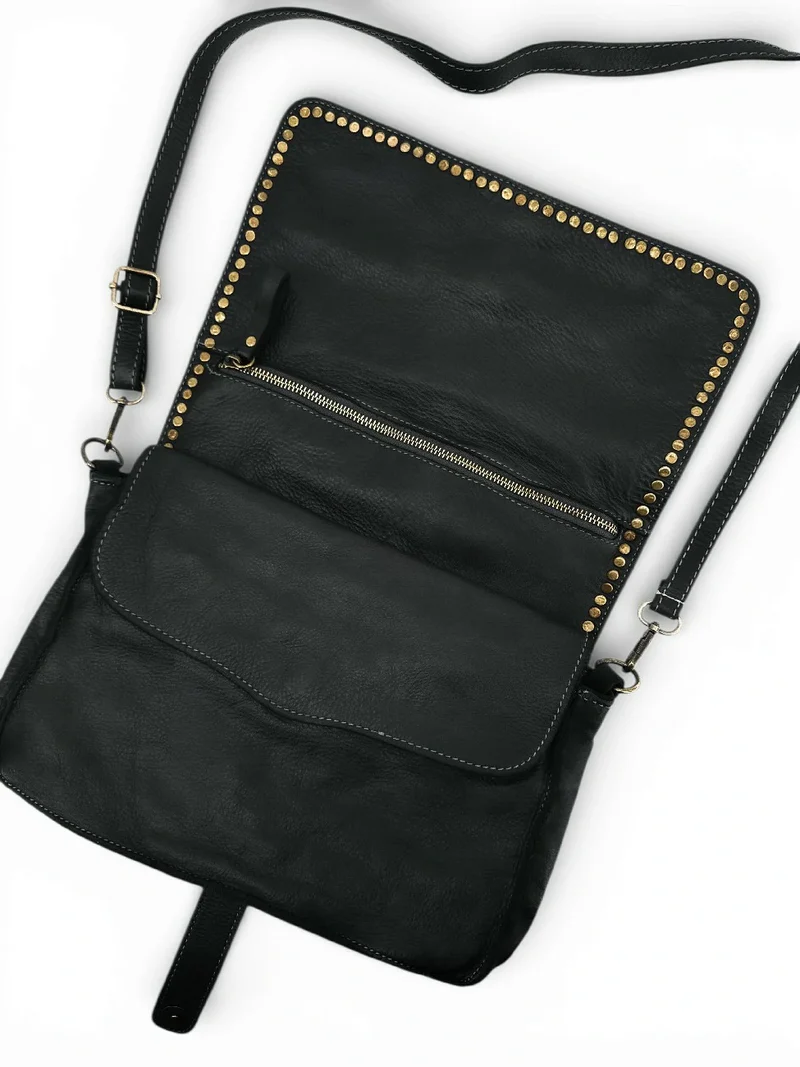 Sac besace à bandoulière en cuir vintage MISS K Noir
