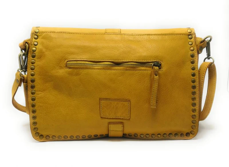 Sac besace à bandoulière en cuir vintage MISS K Jaune Moutarde
