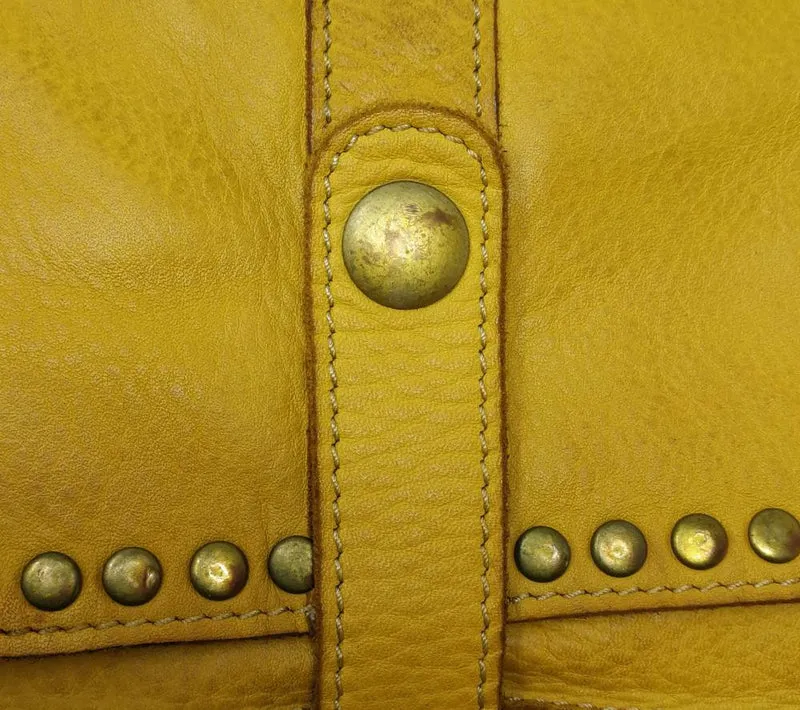 Sac besace à bandoulière en cuir vintage MISS K Jaune Moutarde