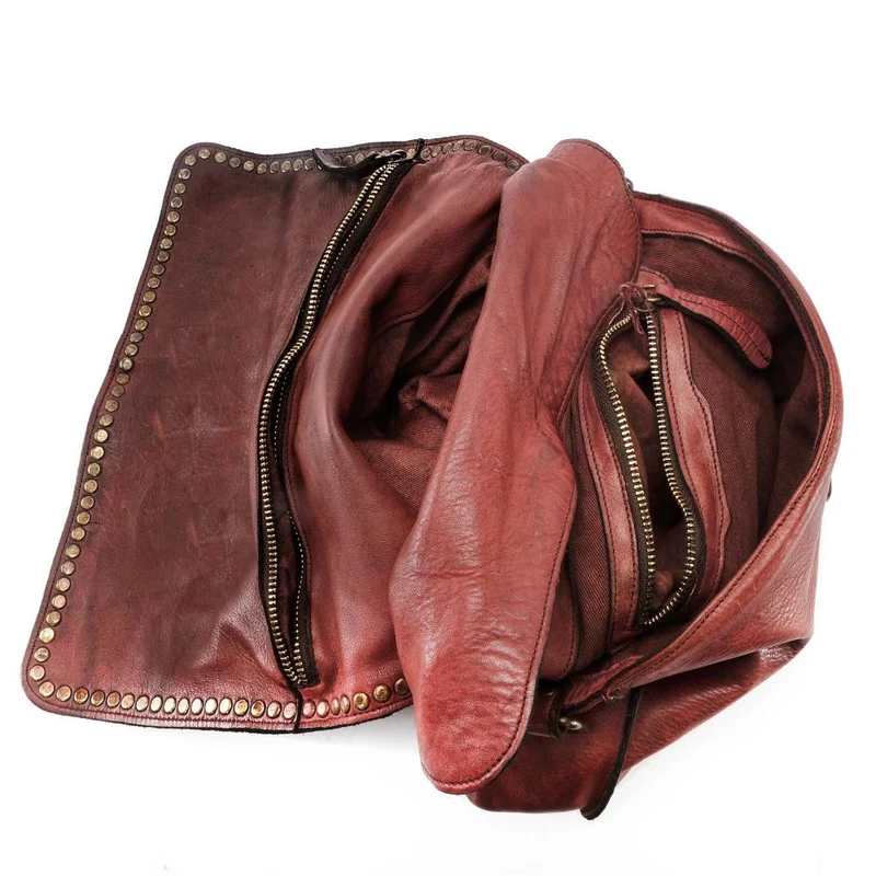 Sac besace à bandoulière en cuir vintage MISS K Rouge bordeaux