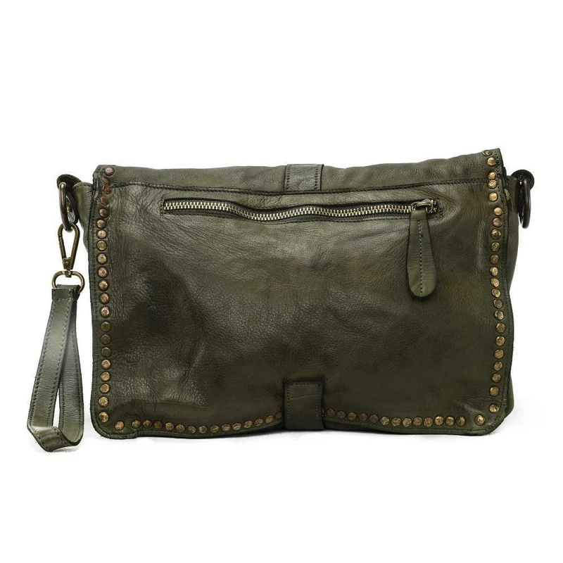 Sac besace à bandoulière en cuir vintage MISS K Kaki