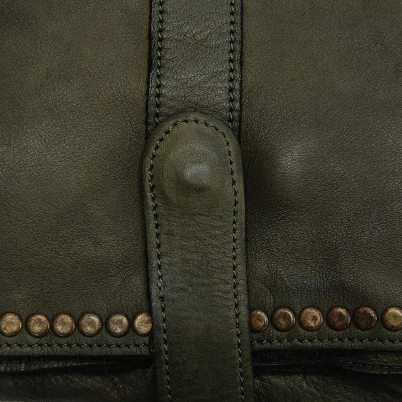 Sac besace à bandoulière en cuir vintage MISS K Kaki