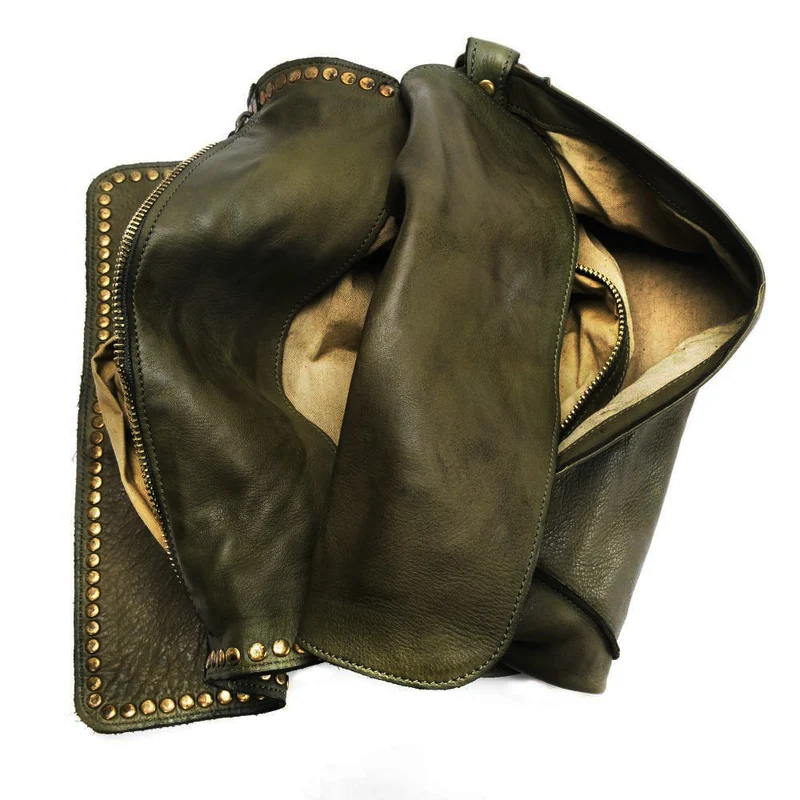 Sac besace à bandoulière en cuir vintage MISS K Kaki