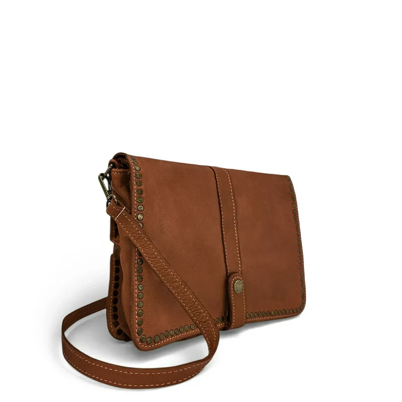 Sac besace à bandoulière en cuir vintage MISS K Cognac