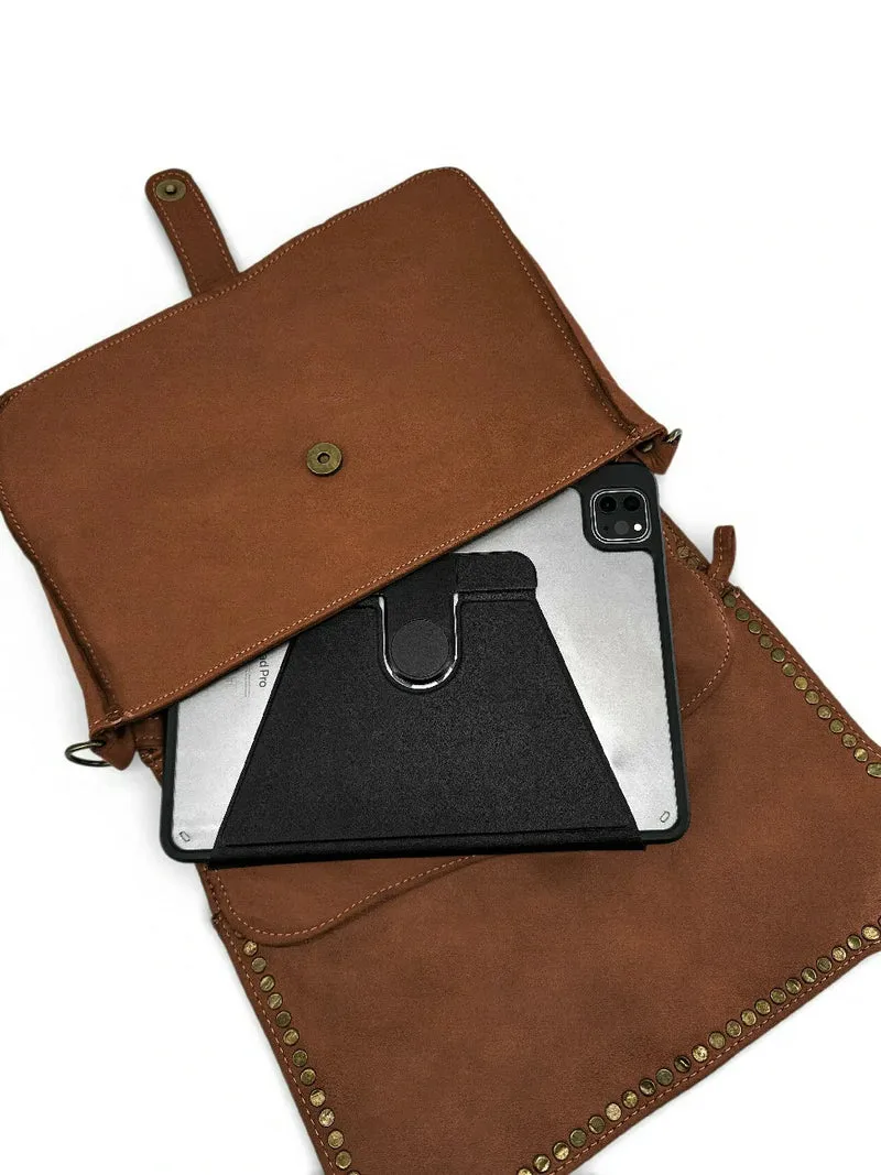 Sac besace à bandoulière en cuir vintage MISS K Cognac