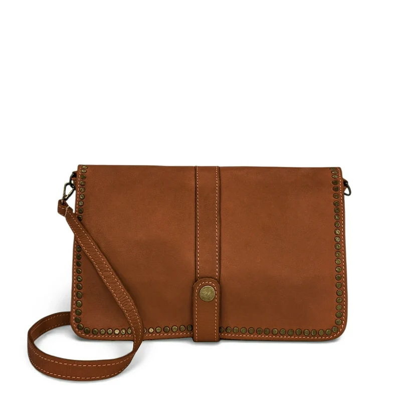 Sac besace à bandoulière en cuir vintage MISS K Cognac