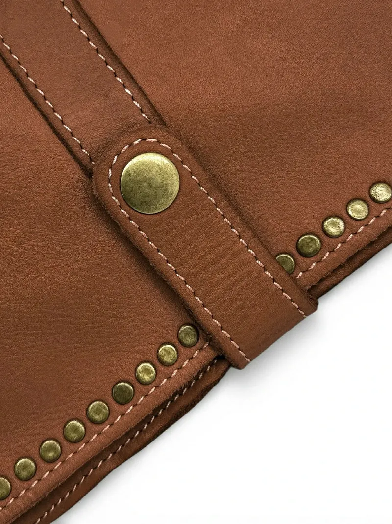 Sac besace à bandoulière en cuir vintage MISS K Cognac