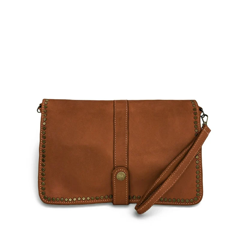 Sac besace à bandoulière en cuir vintage MISS K Cognac