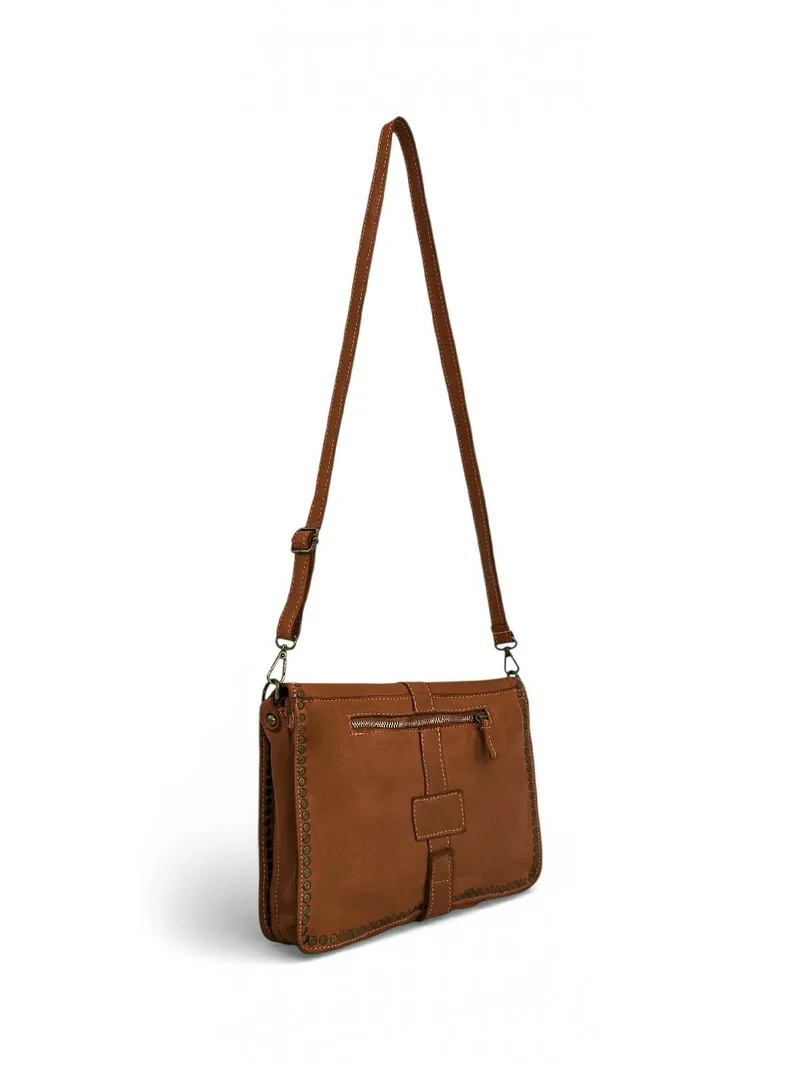 Sac besace à bandoulière en cuir vintage MISS K Cognac