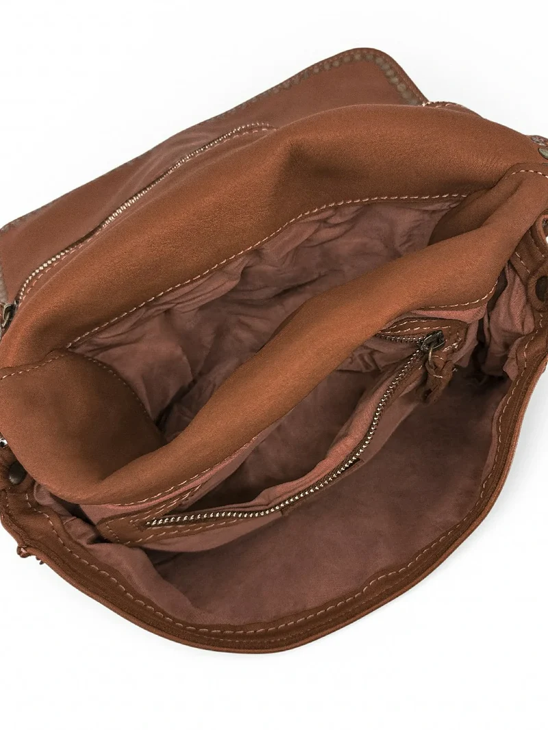 Sac besace à bandoulière en cuir vintage MISS K Cognac